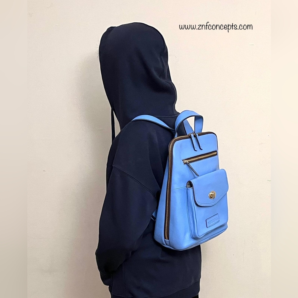 Sky Blue Ladies' Leather Backpack